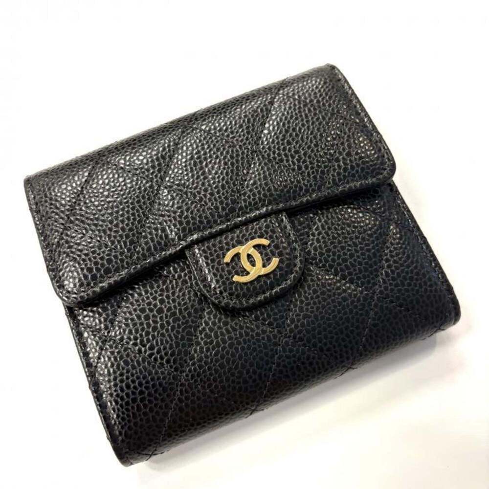 CHANEL Black Caviar Leather Logo Wallet